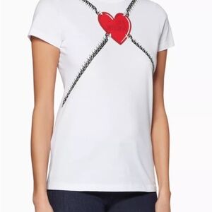 Love Moschino White Heart and Chains Graphic Tee